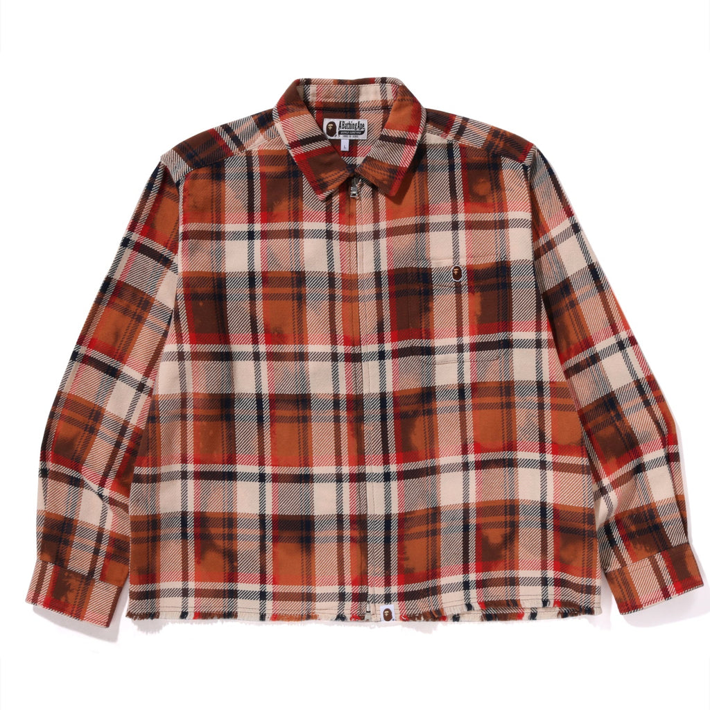 BLEACHED  CHECK ZIP SHIRT MENS