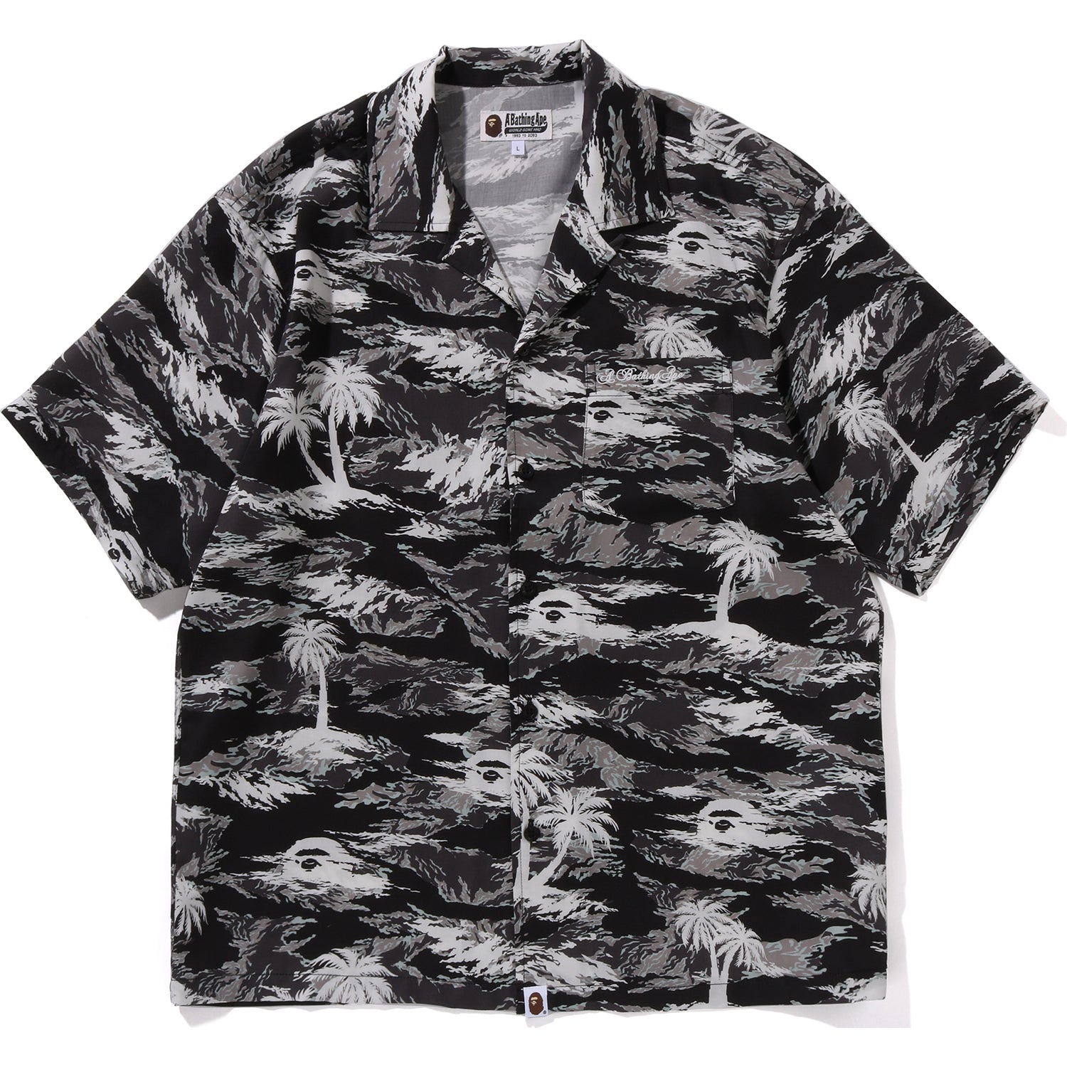 MENS PALM TREE CAMO OPEN COLLAR POCKET SS SHIRT