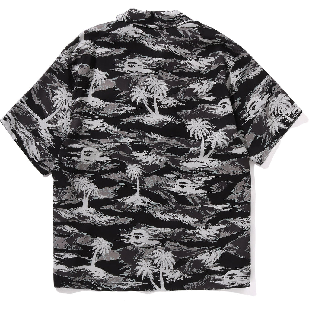 MENS PALM TREE CAMO OPEN COLLAR POCKET SS SHIRT