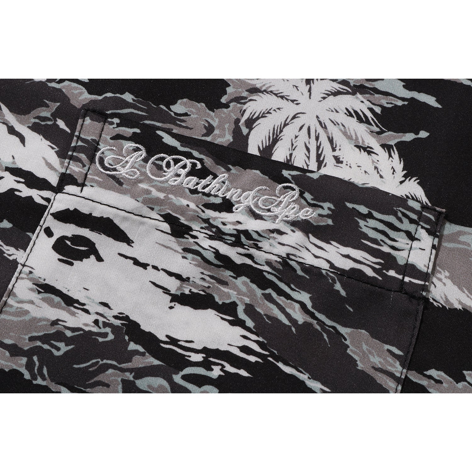 MENS PALM TREE CAMO OPEN COLLAR POCKET SS SHIRT
