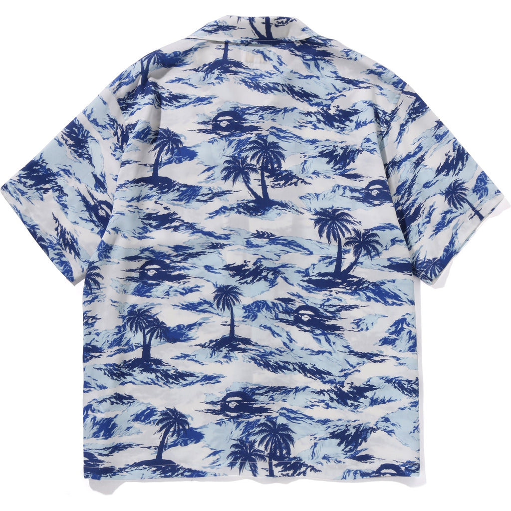 MENS PALM TREE CAMO OPEN COLLAR POCKET SS SHIRT
