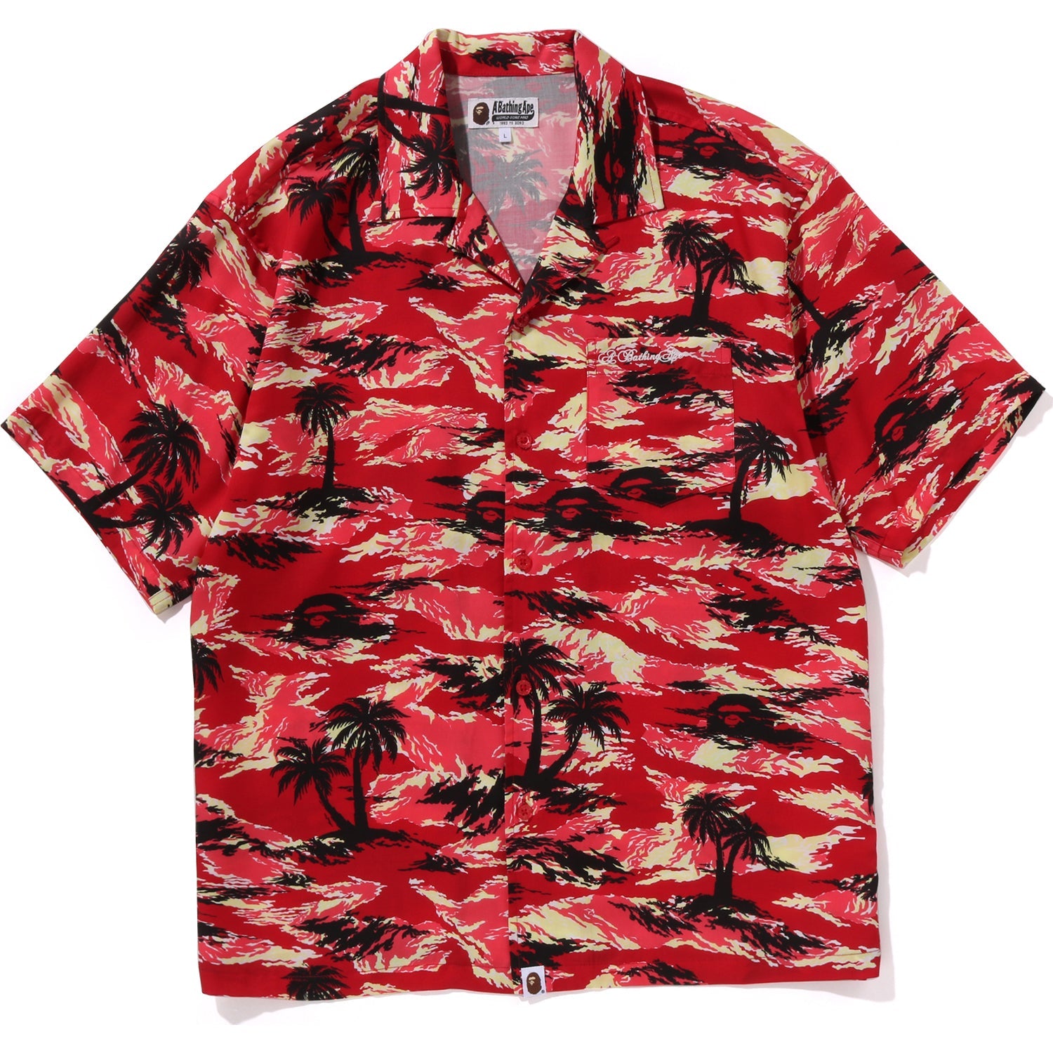 MENS PALM TREE CAMO OPEN COLLAR POCKET SS SHIRT