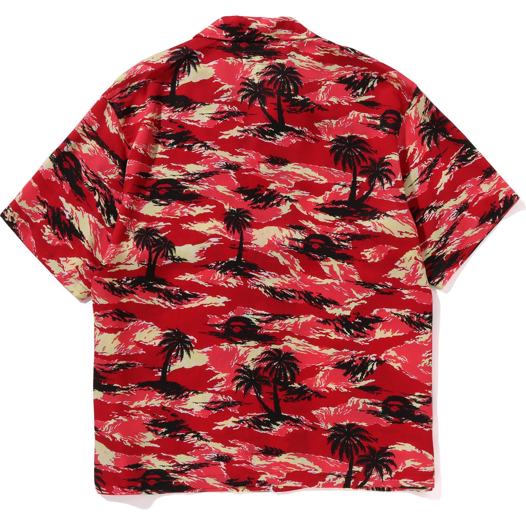 MENS PALM TREE CAMO OPEN COLLAR POCKET SS SHIRT