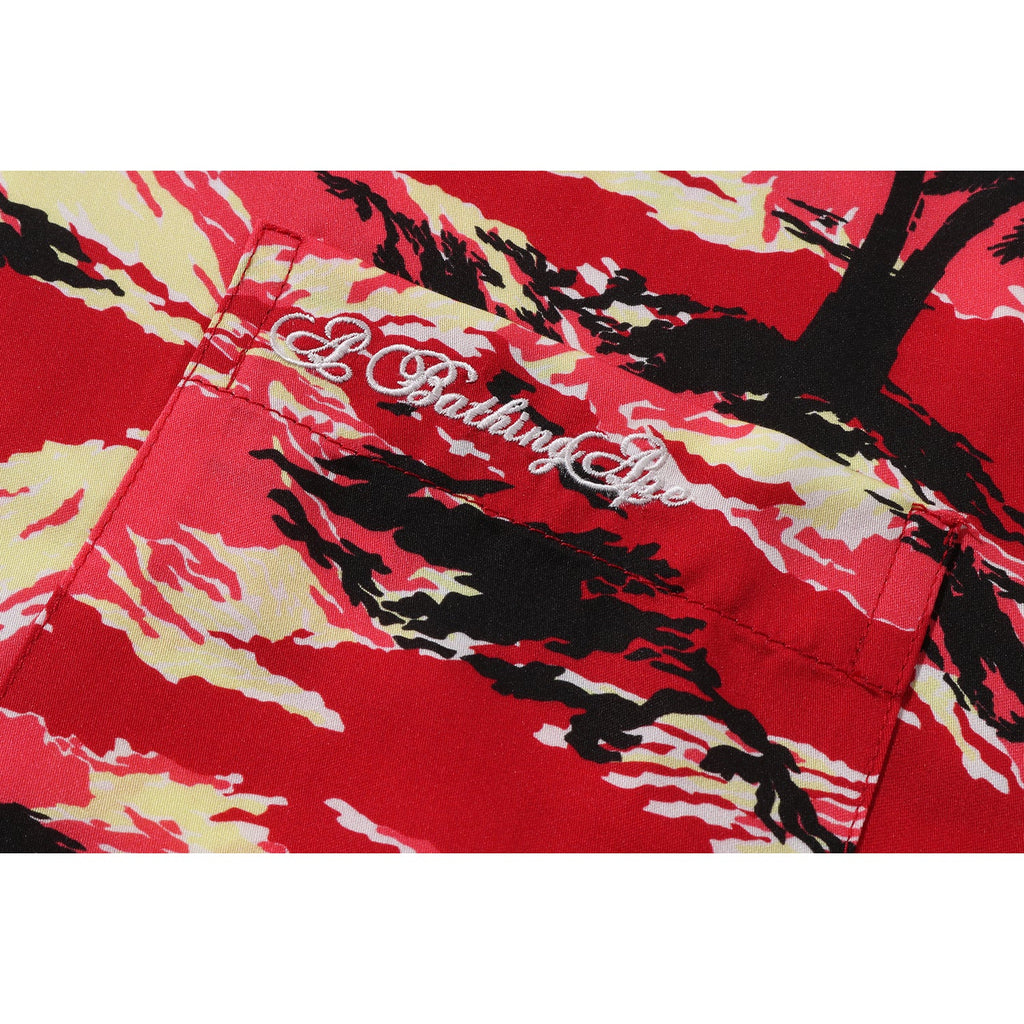 MENS PALM TREE CAMO OPEN COLLAR POCKET SS SHIRT