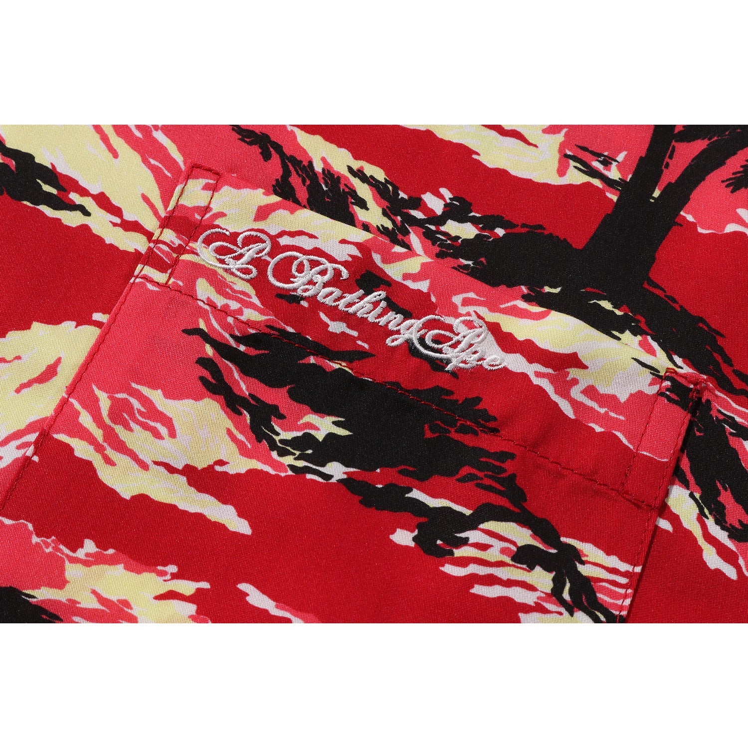 MENS PALM TREE CAMO OPEN COLLAR POCKET SS SHIRT