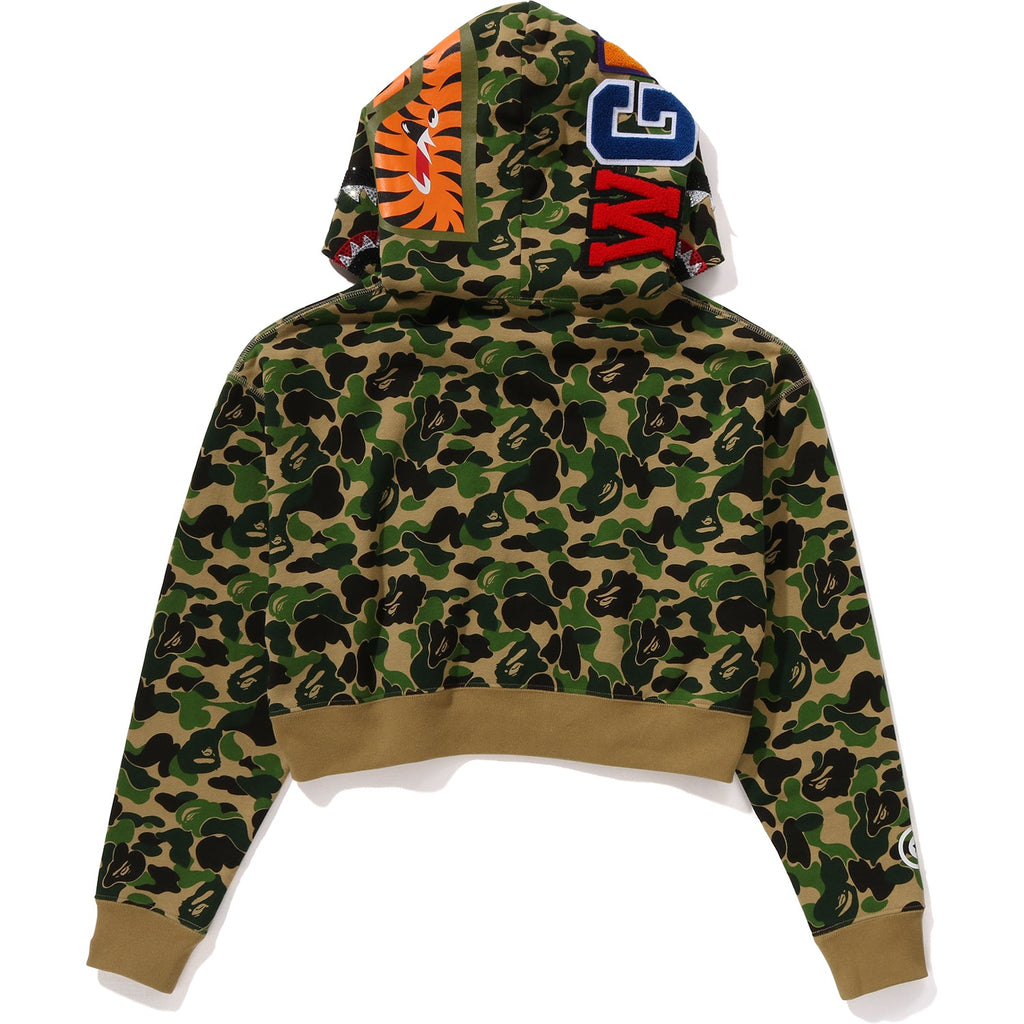 ABC CAMO CRYSTAL STONE SHARK CROPPED FULL ZIP HOODIE LADIES
