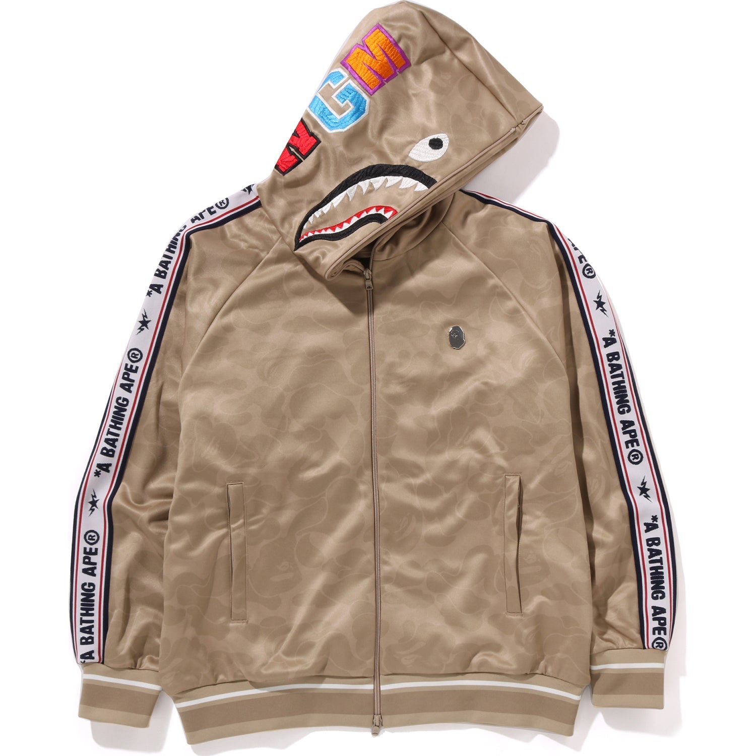 MENS SOLID CAMO RELAXED FIT SHARK FULL ZIP HOODIE JACKET