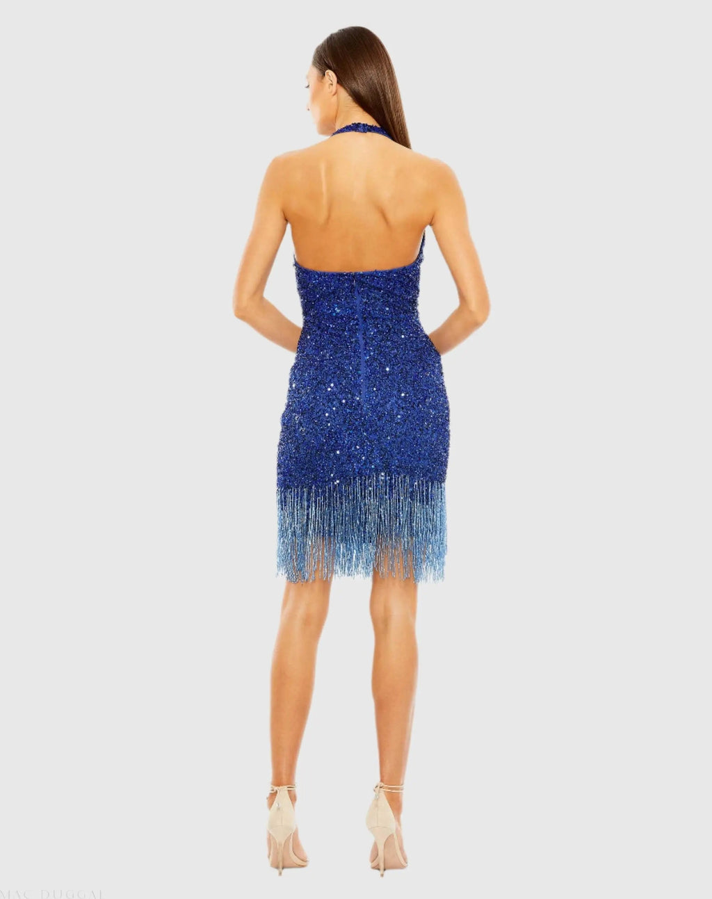Women's Blue Mini Dress - Blue Sequin Halter