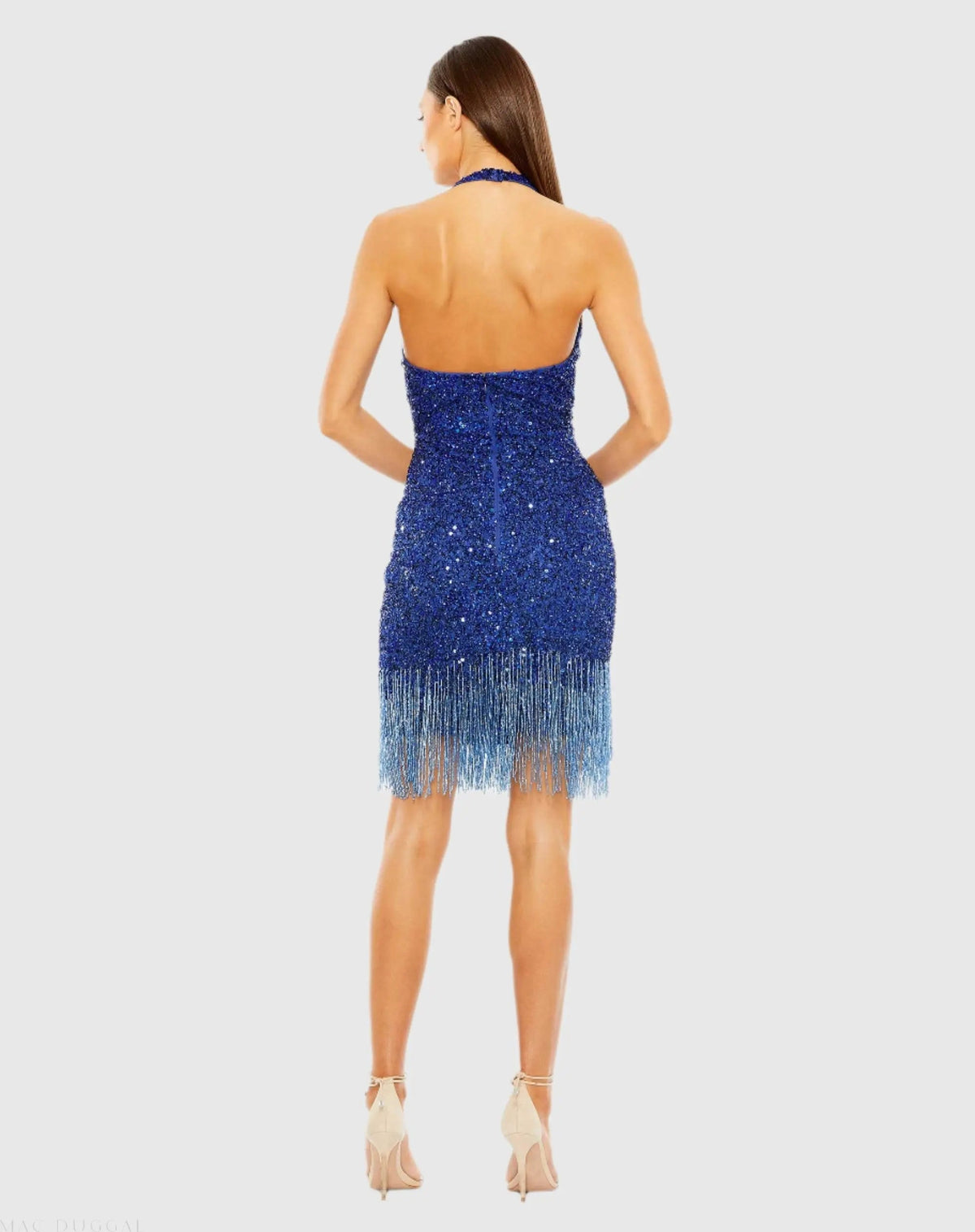 Women's Blue Mini Dress - Blue Sequin Halter