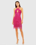 Women's Pink Mini Dress - Pink Sequin Halter