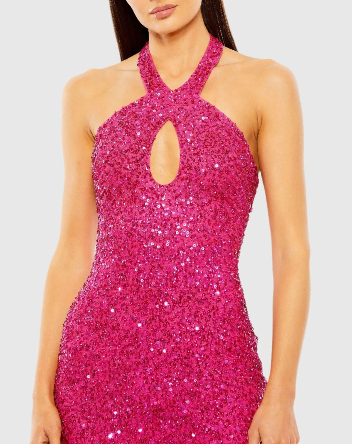 Women's Pink Mini Dress - Pink Sequin Halter