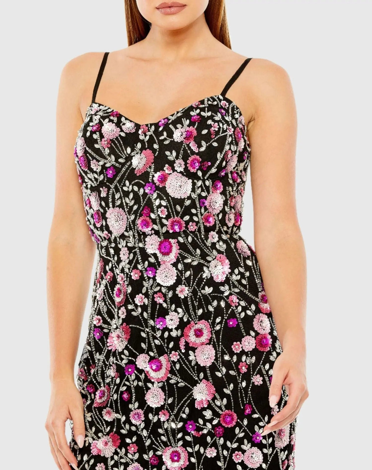 Women's Black Mini Dress Floral - Black Sequin Strapless