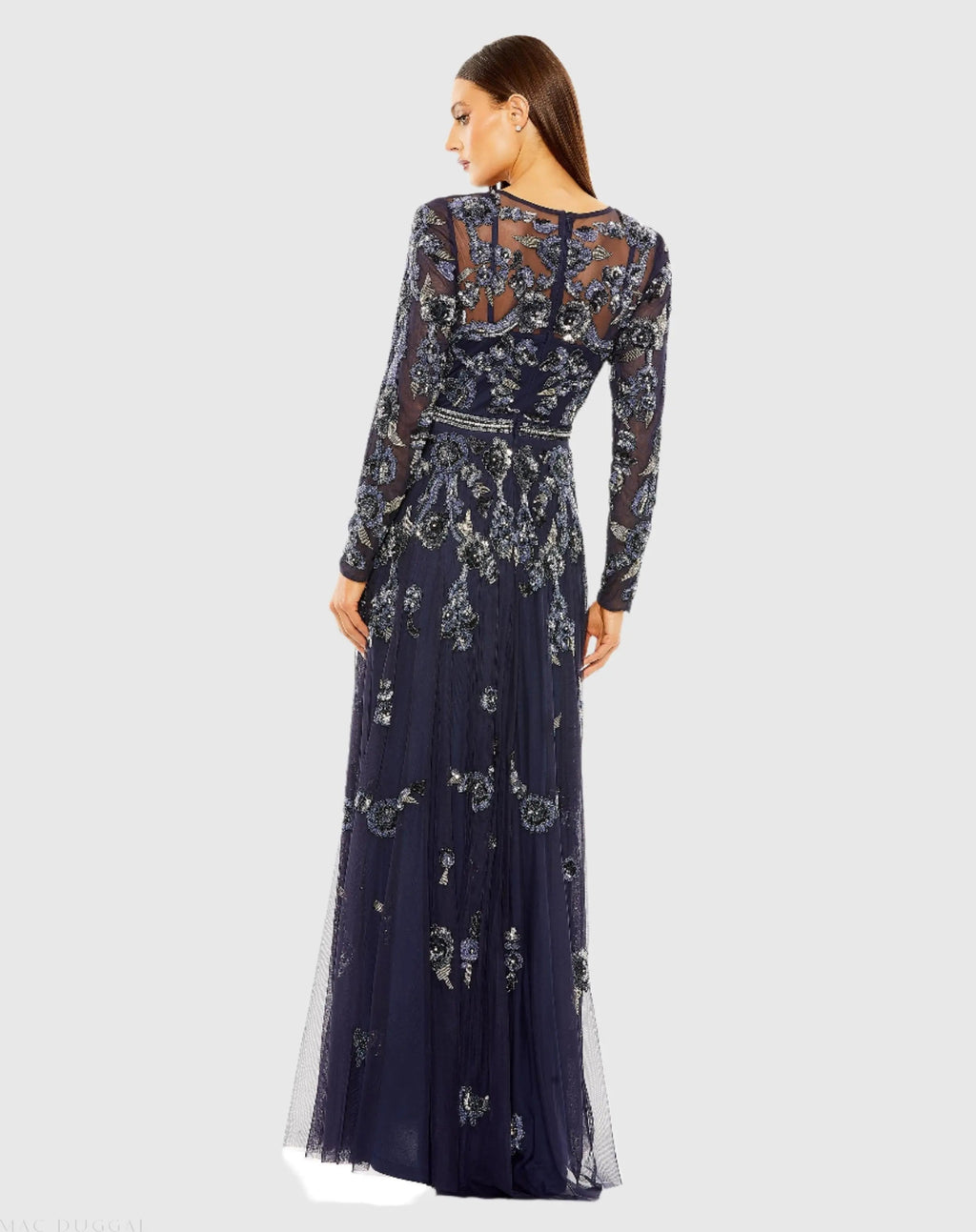 Women's Navy Dress Floral - Black Sequin Mesh