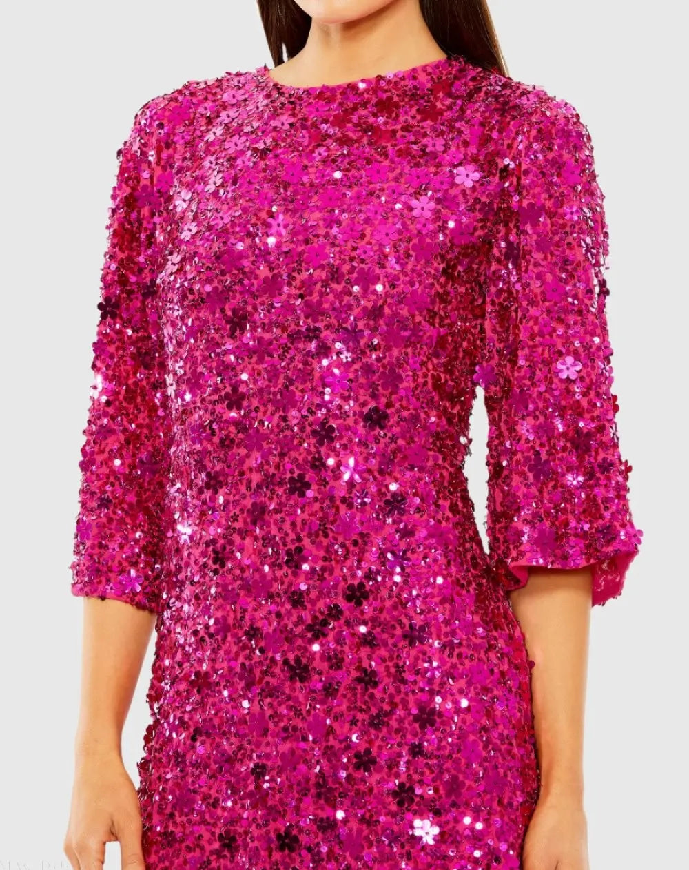 Women's Pink Mini Dress Sequin - Pink Floral Mesh
