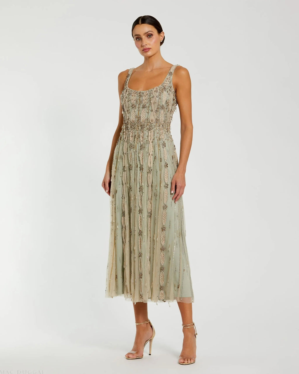 Women's Green Midi Dress Sleeveless - Green Mesh