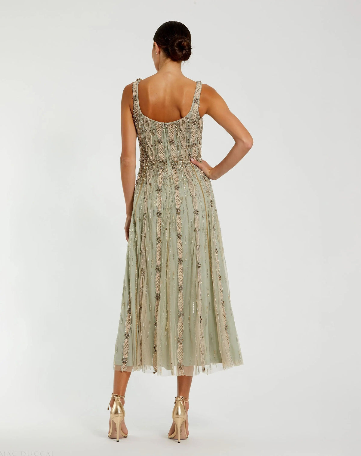 Women's Green Midi Dress Sleeveless - Green Mesh