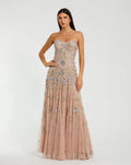 Women's Pink Dress Strapless - Red Sequin
