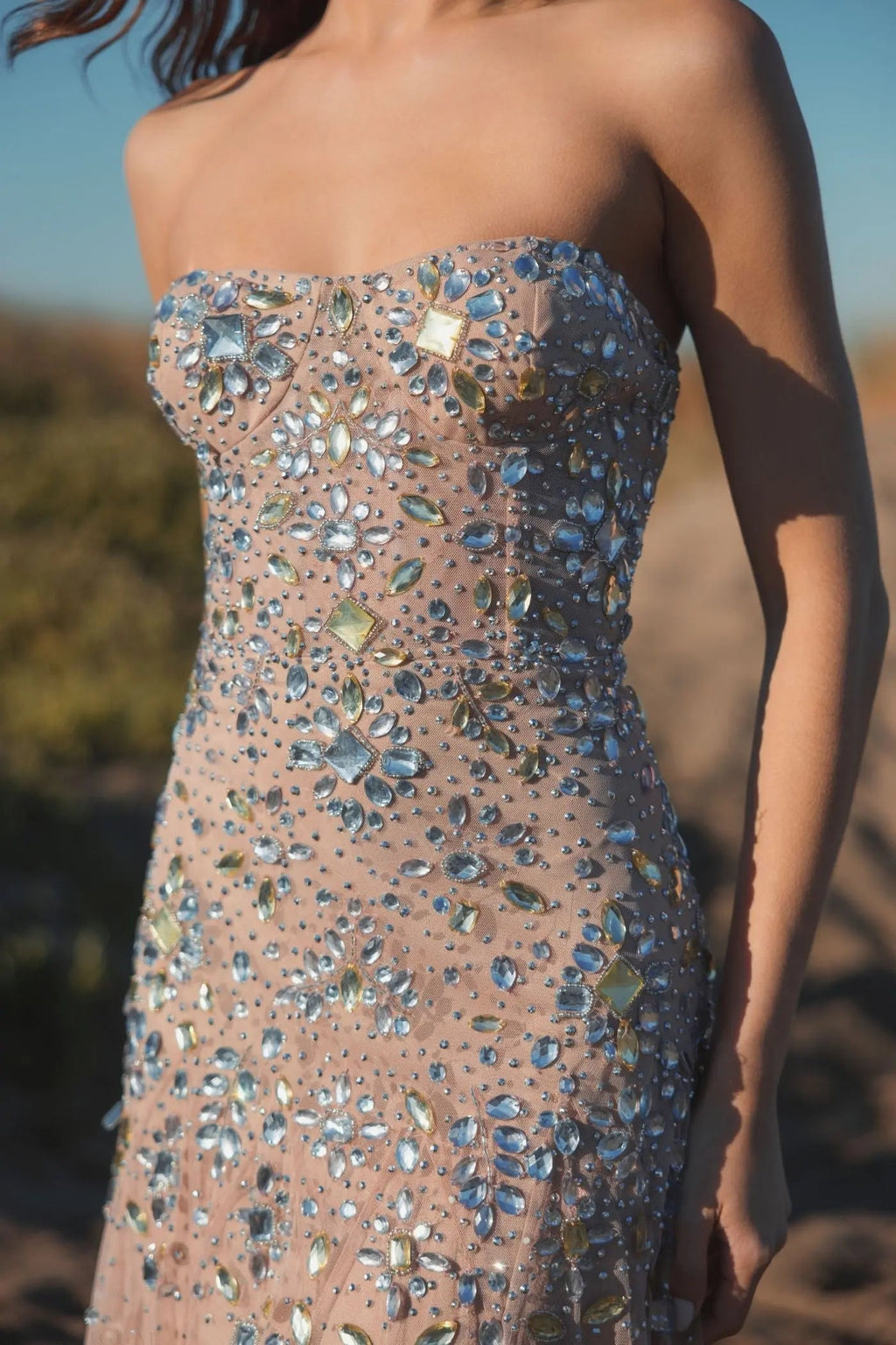 Women's Pink Dress Strapless - Red Sequin