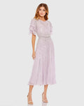 Women's Purple Midi Dress - Purple Sequin Ruffle