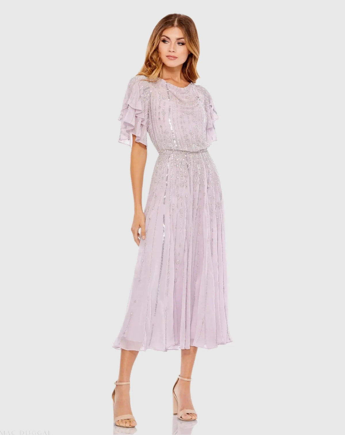 Women's Purple Midi Dress - Purple Sequin Ruffle