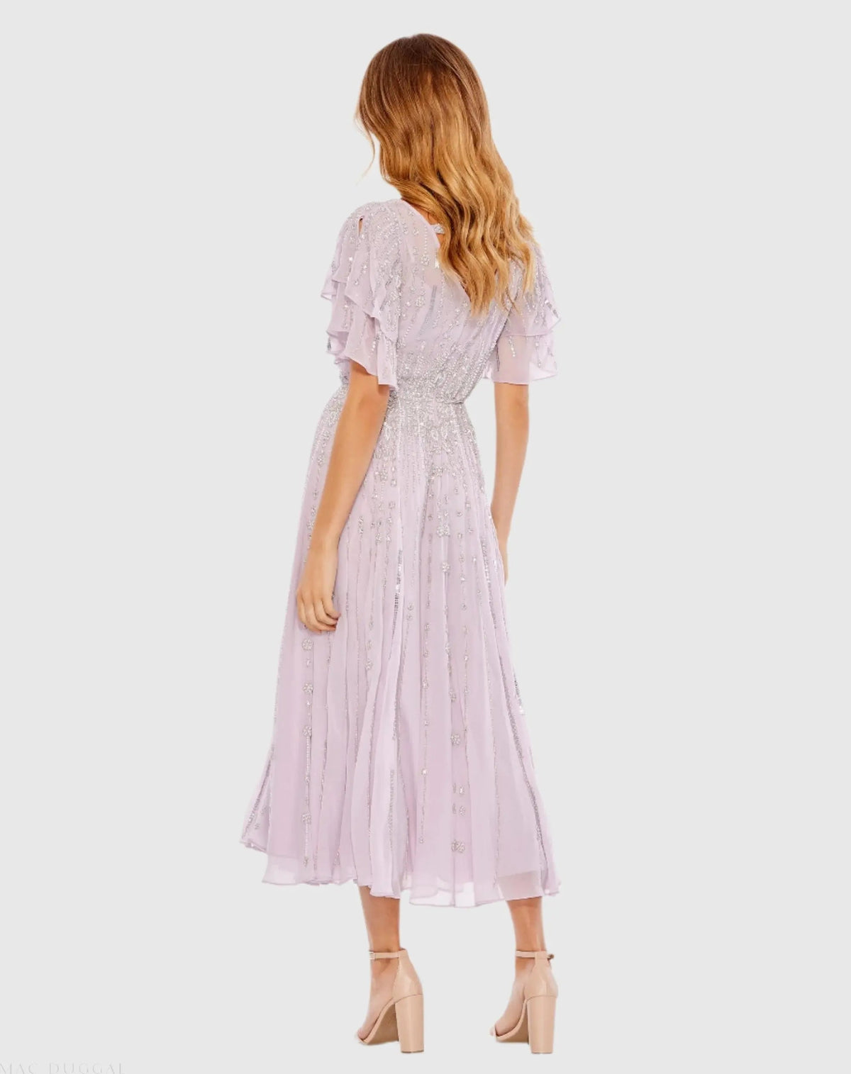 Women's Purple Midi Dress - Purple Sequin Ruffle