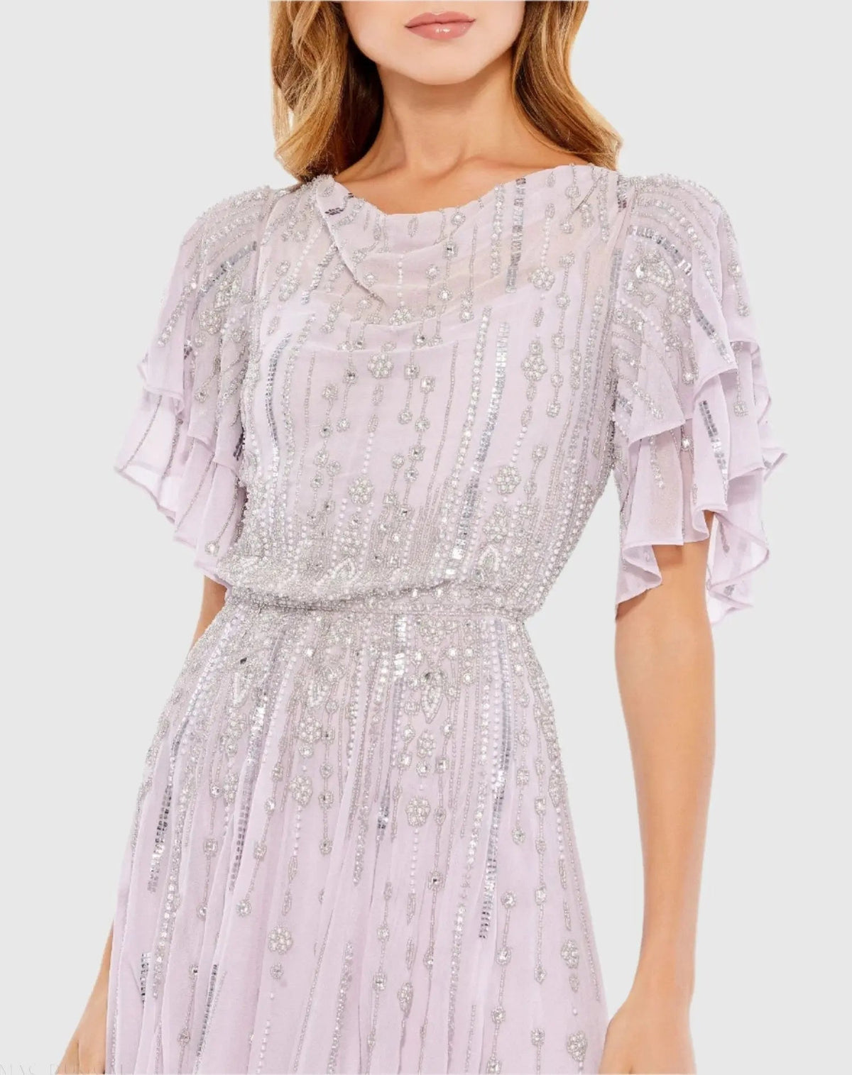 Women's Purple Midi Dress - Purple Sequin Ruffle