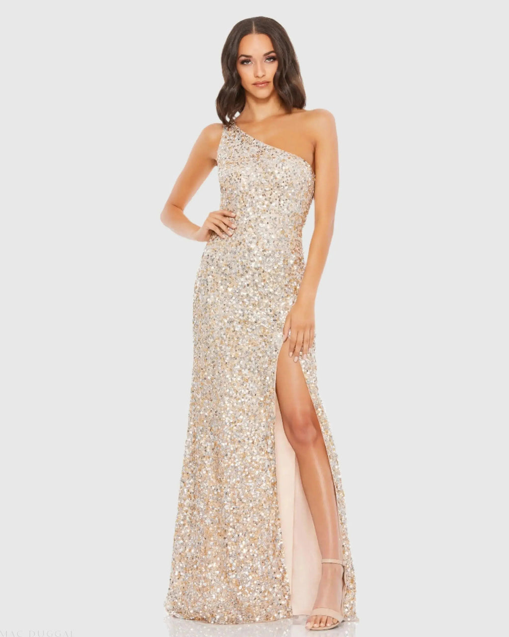Women's Beige Dress Sequin One Shoulder - Beige One-Shoulder Mesh