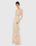 Women's Beige Dress Floral Sequin - Beige Chiffon
