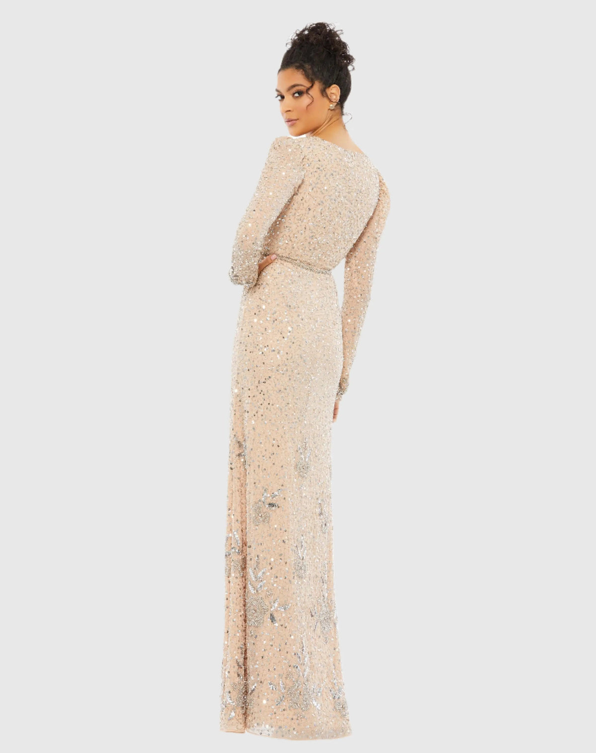 Women's Beige Dress Floral Sequin - Beige Chiffon