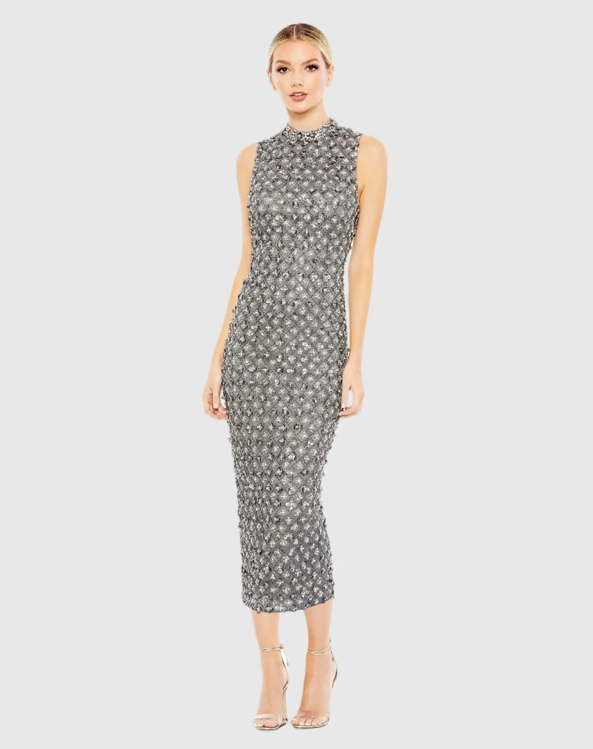Women's Gray Dress Sleeveless - Gray Sequin Mesh