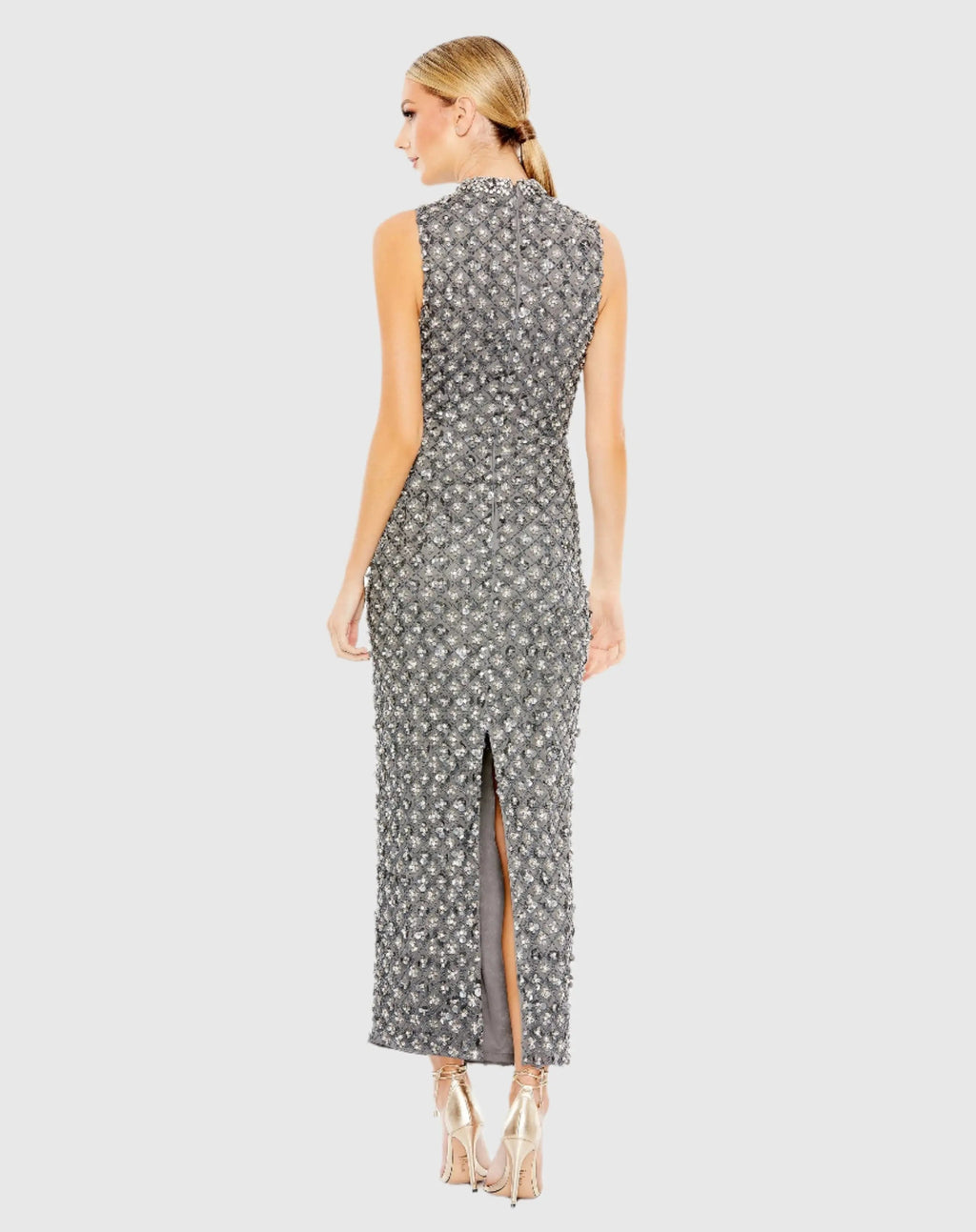 Women's Gray Dress Sleeveless - Gray Sequin Mesh
