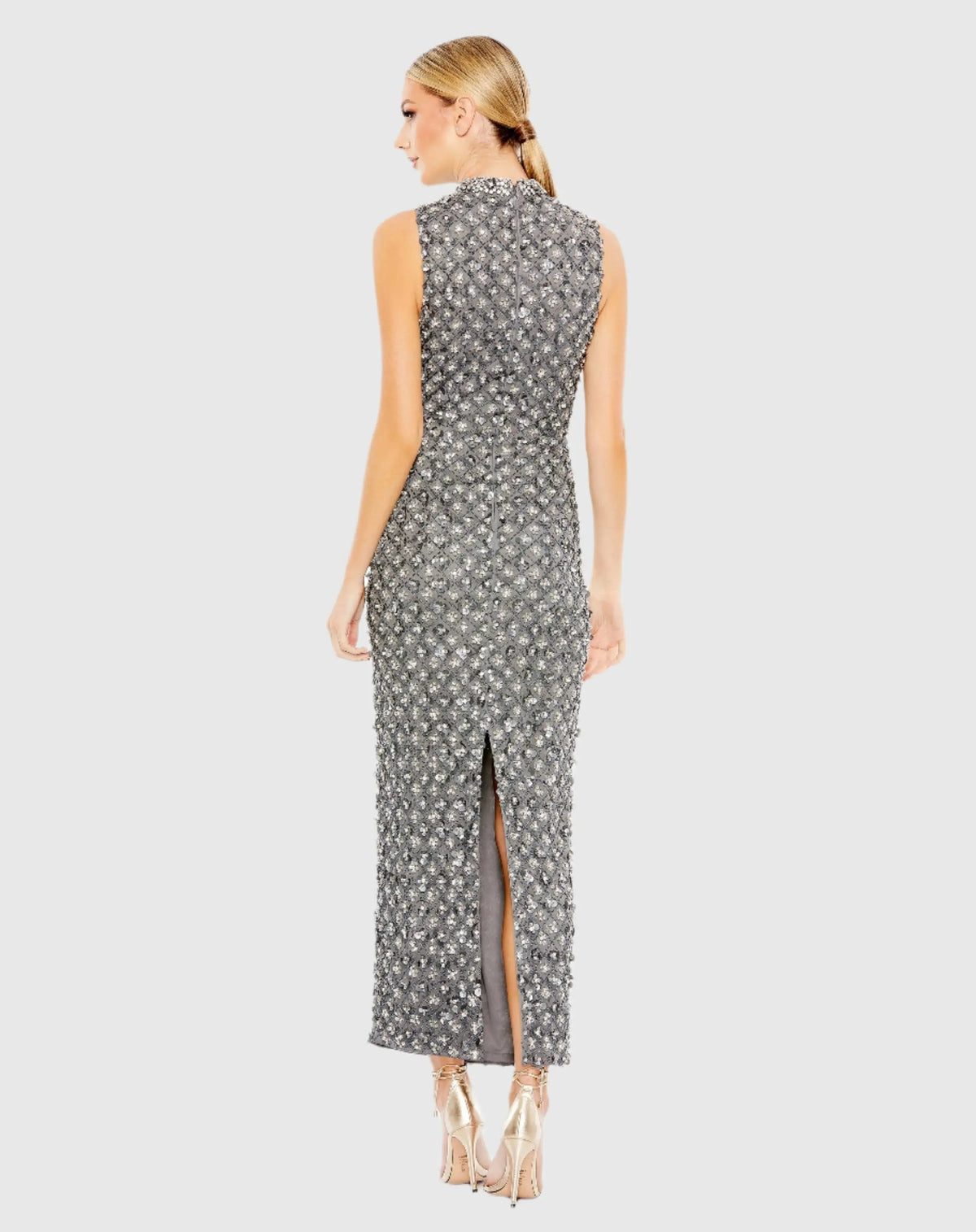 Women's Gray Dress Sleeveless - Gray Sequin Mesh