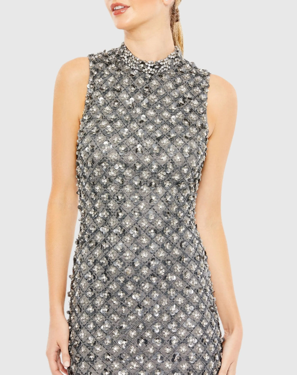 Women's Gray Dress Sleeveless - Gray Sequin Mesh