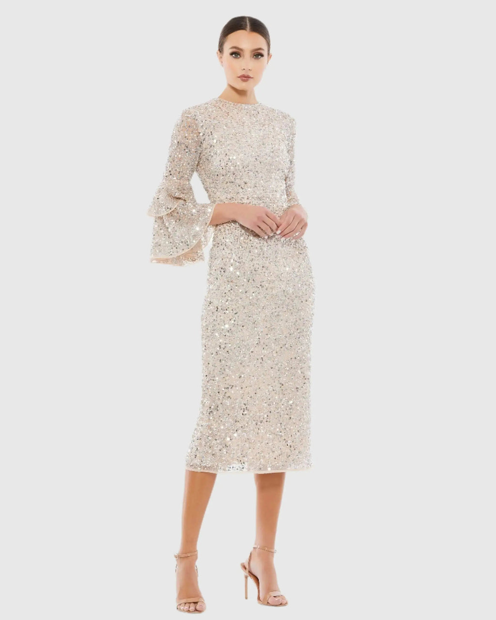 Women's Beige Midi Dress Sequin - Beige Ruffle