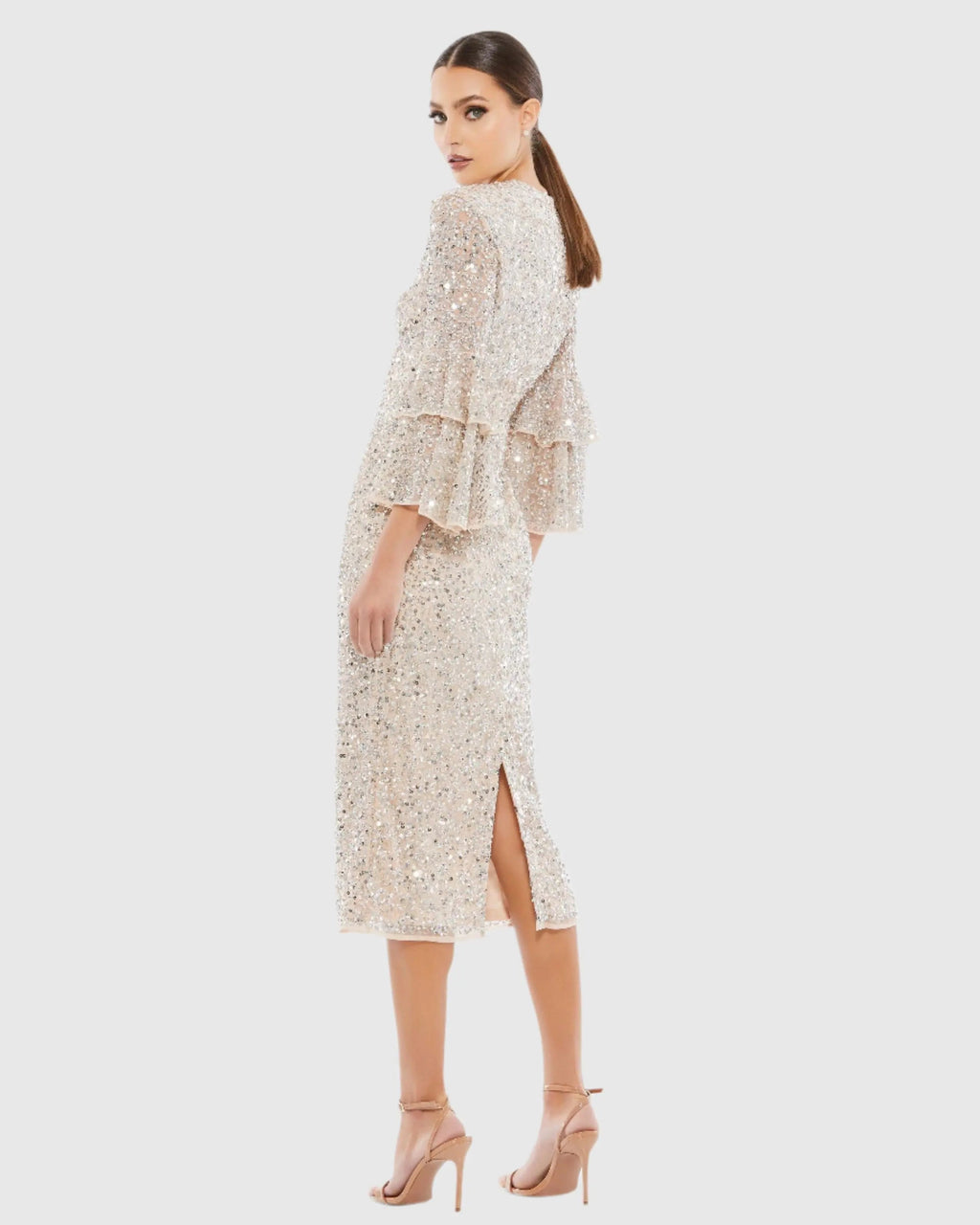 Women's Beige Midi Dress Sequin - Beige Ruffle