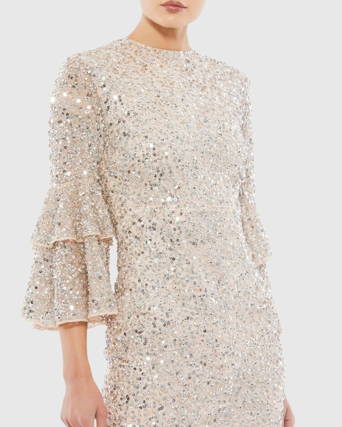 Women's Beige Midi Dress Sequin - Beige Ruffle
