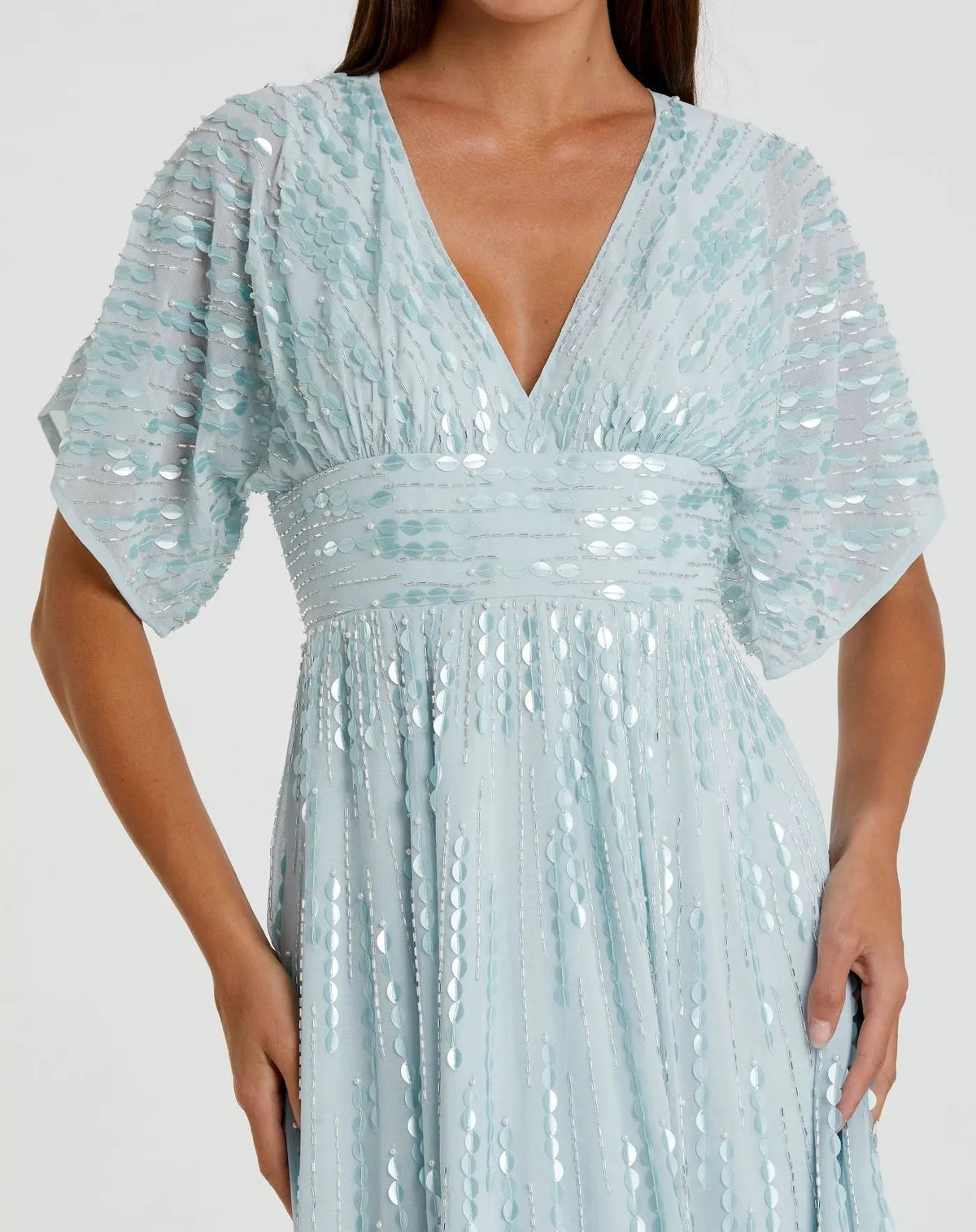 Women's Blue Evening Dress for Evening & Special Occasions - Blue Sequin Mesh