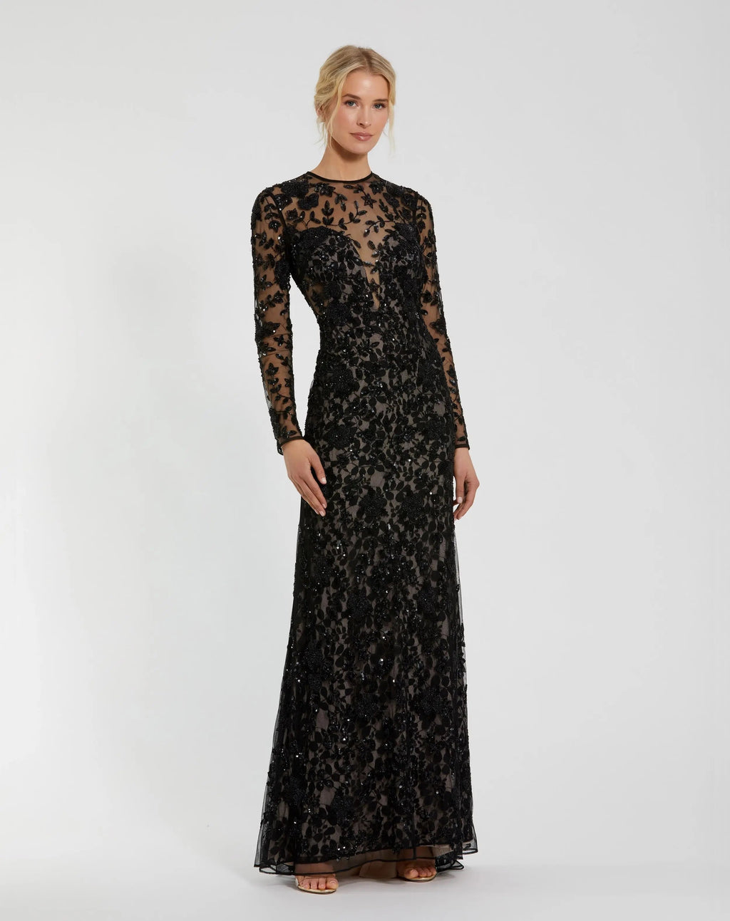Women's Black Dress Floral - Black Sequin Mesh