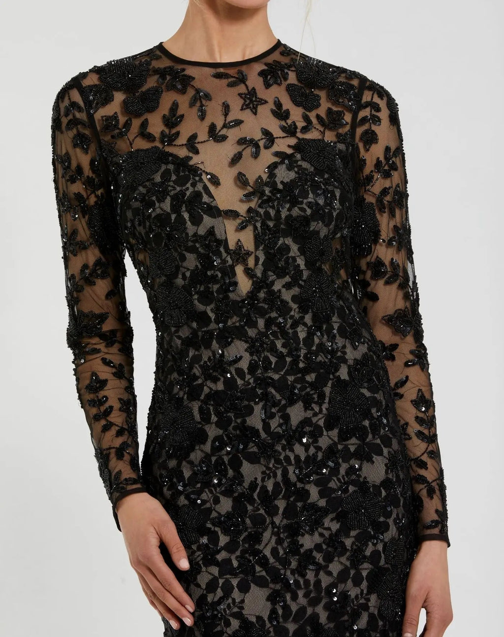 Women's Black Dress Floral - Black Sequin Mesh