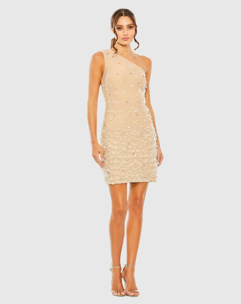 Women's Beige Dress One Shoulder - Beige One-Shoulder Mesh