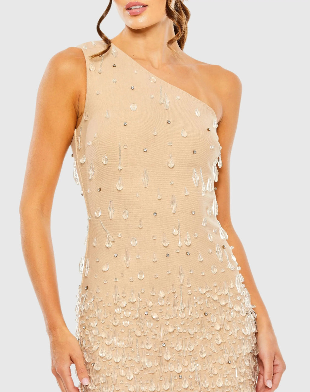 Women's Beige Dress One Shoulder - Beige One-Shoulder Mesh