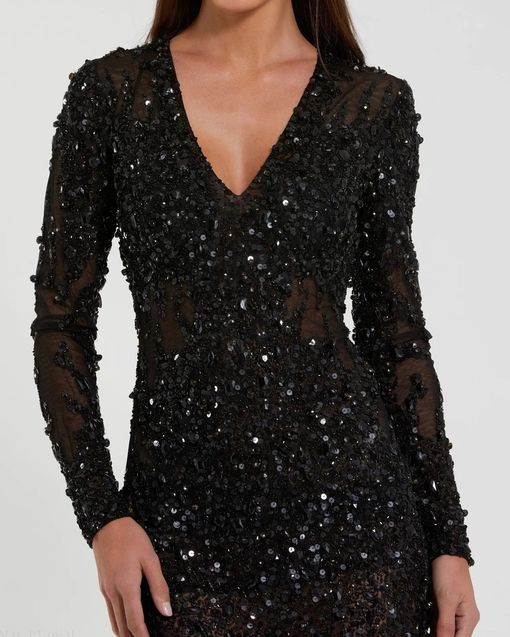 Women's Black Mini Dress - Black Sequin Mesh