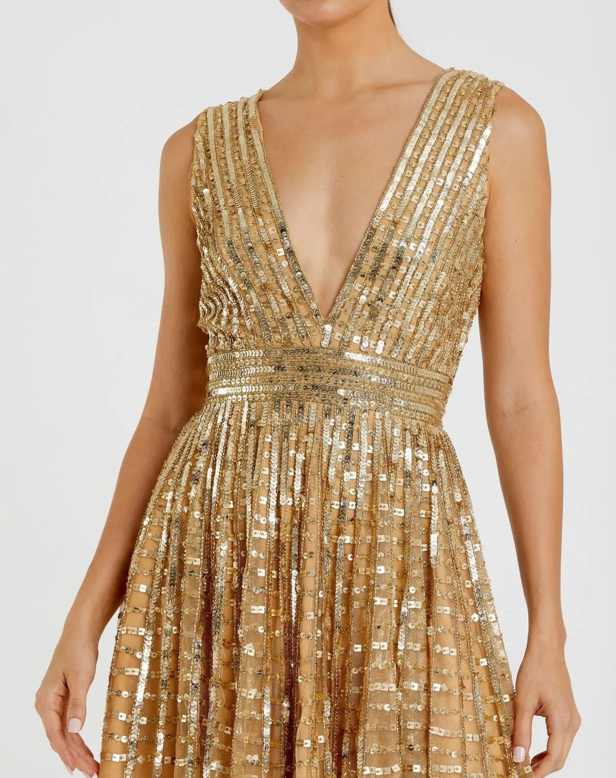 Women's Gold Dress Sleeveless - Gold Sequin Mesh