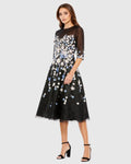 Women's Black Cocktail Dress Floral for Evening & Special Occasions - Black Mesh