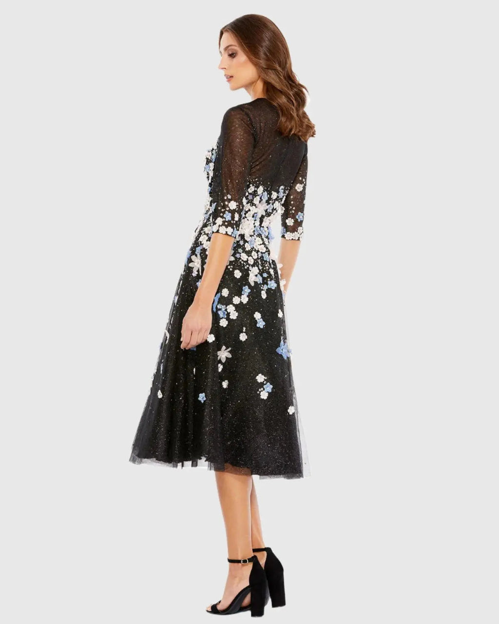 Women's Black Cocktail Dress Floral for Evening & Special Occasions - Black Mesh