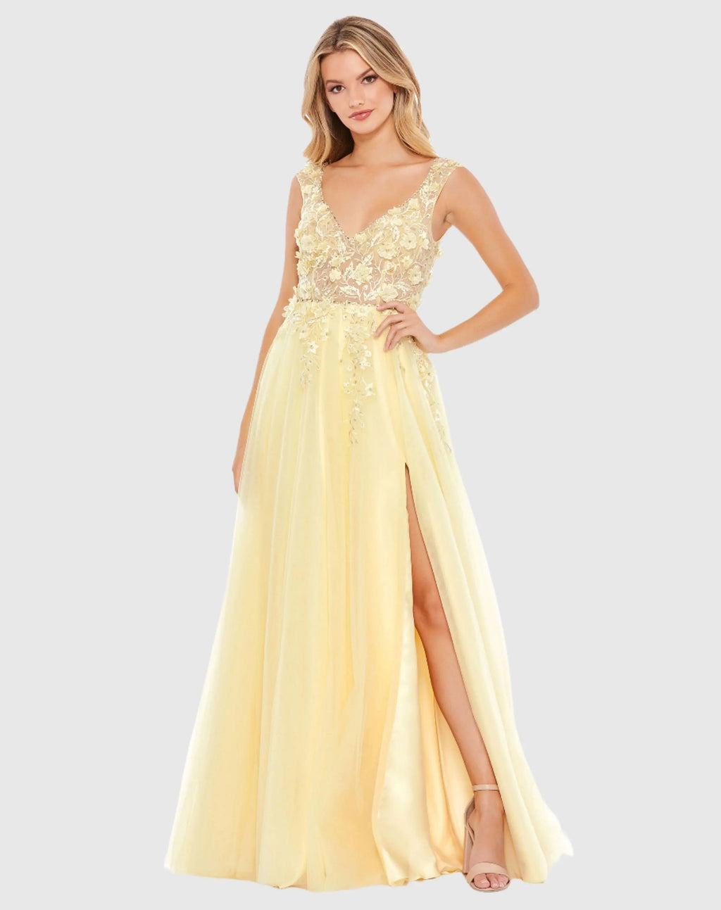 Women's Yellow Dress - Yellow Satin Floral