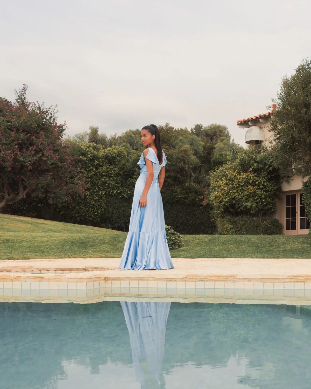Women's Blue Dress Satin - Blue Pleated