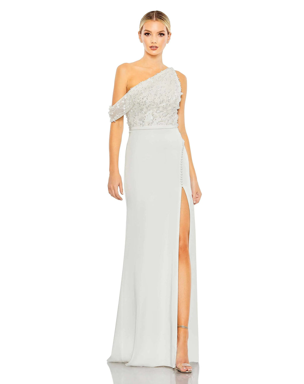 Women's White Dress - White Sequin Floral