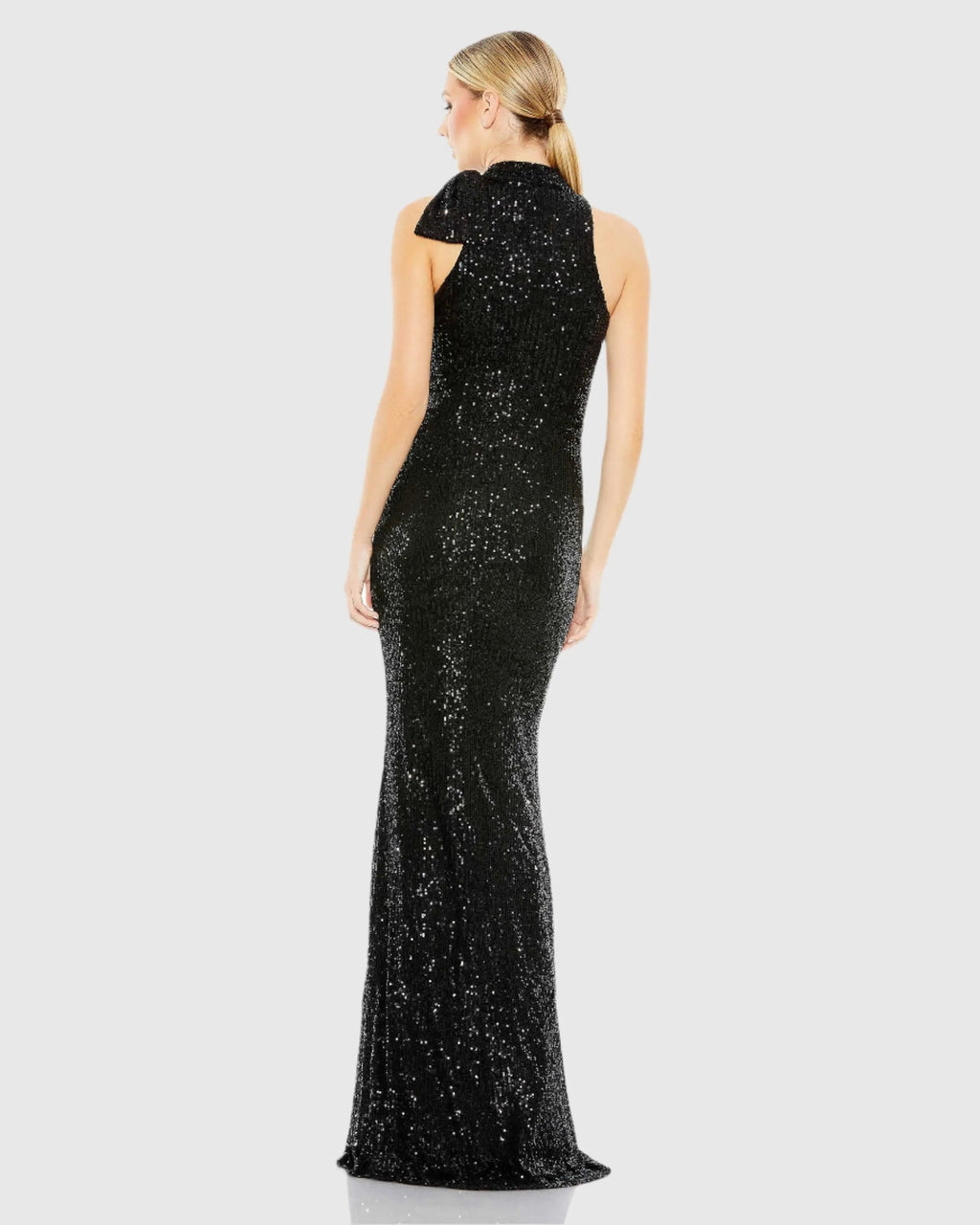 Women's Black Dress Sequin Halter - Black Mesh