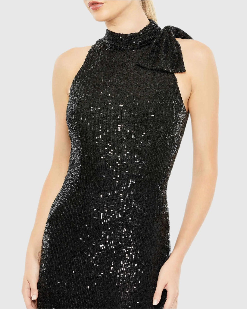 Women's Black Dress Sequin Halter - Black Mesh